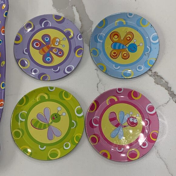 Schylling | Vintage 15 pc Girls Pretend Metal Tea Set Teapot Tray Saucer Cups - Picture 2 of 13